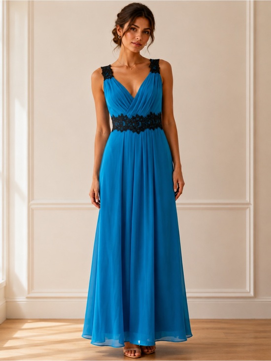 SORELLA VITA Dresses & Skirts - SORELLA VITA Size 14 Turquoise Maxi Dress with Black Lace Waist and Straps